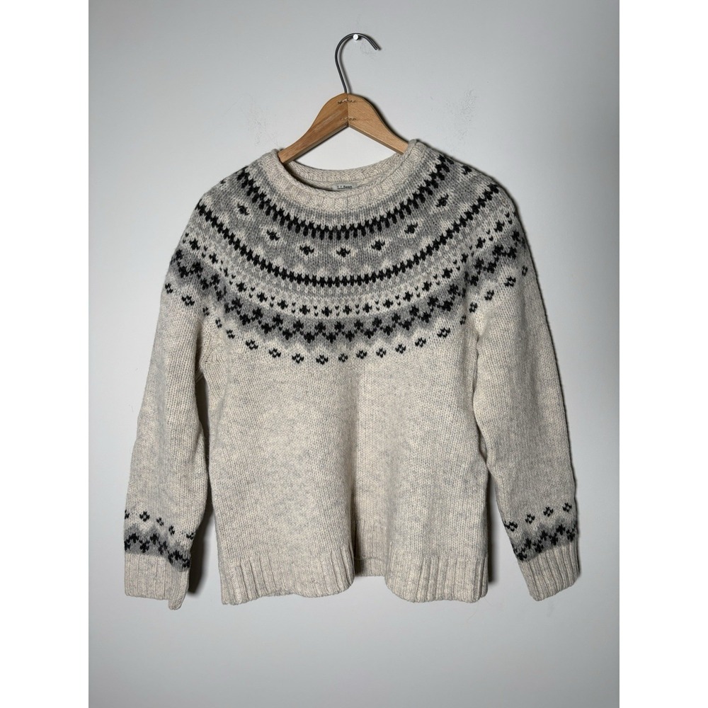 VTG LL Bean Fair Isle Sweater Womens MP Medium Petite Lambswool Knit